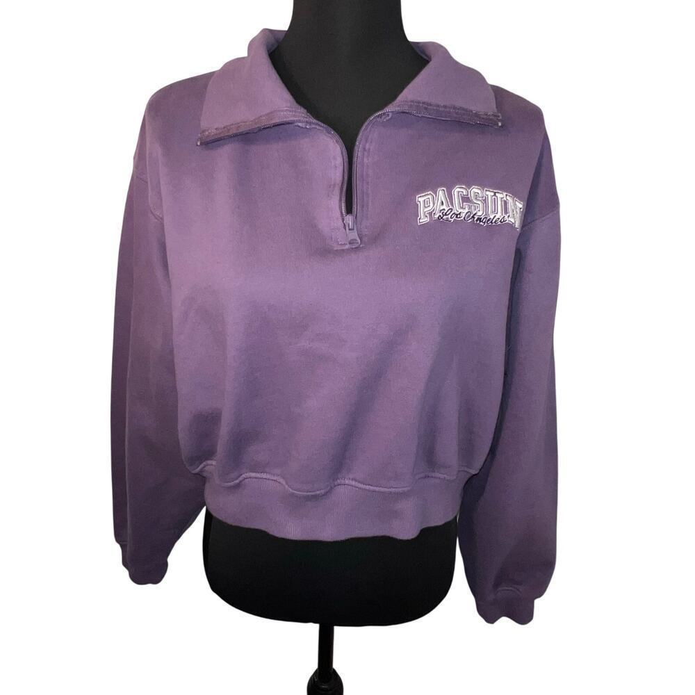 PacSun ladies size M 1/2 zip polo crop long‎ sleeve logo spell out sweatshirt
